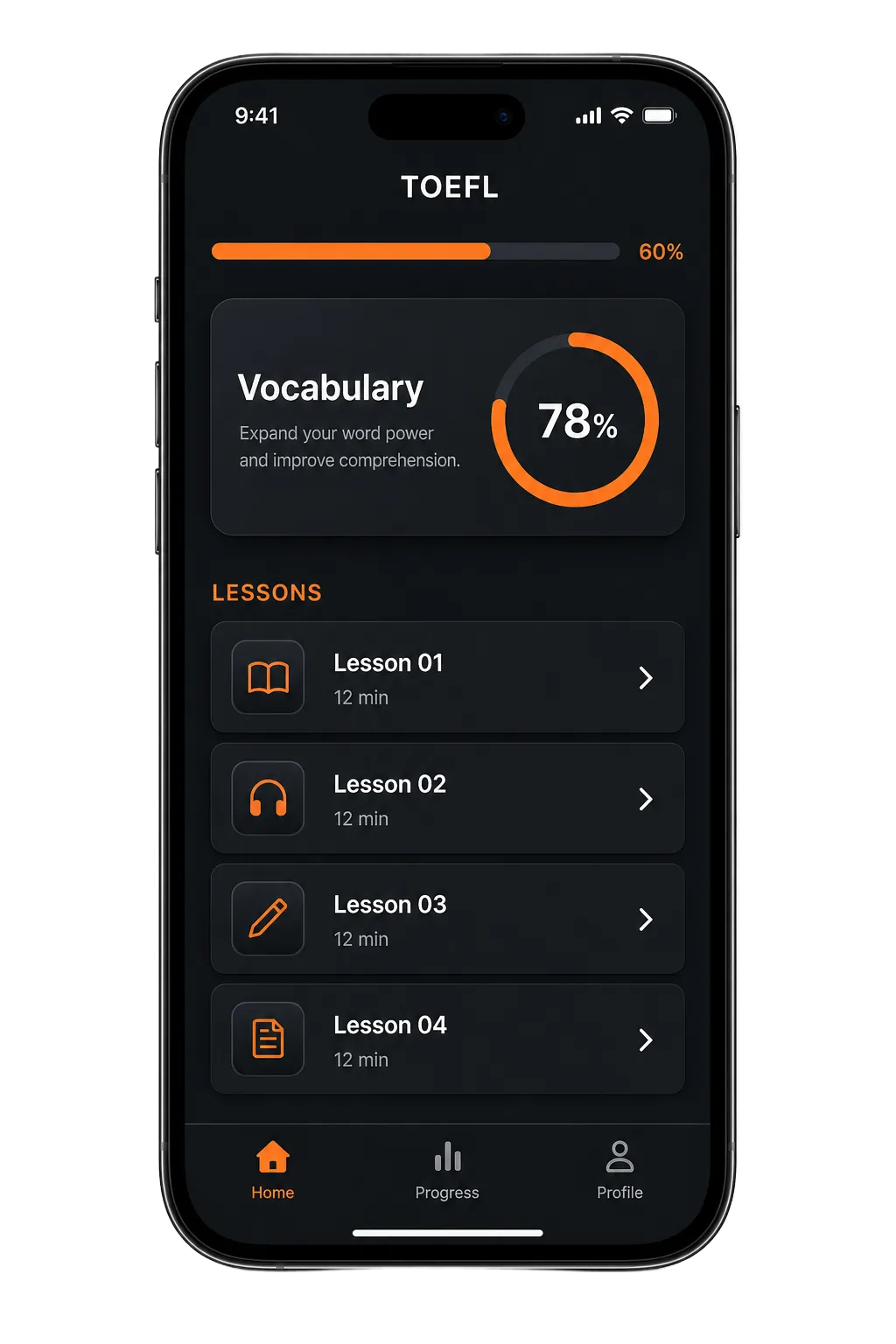 Plataforma de inglês para atletas, tela do dashboard